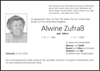 Anzeige von Alwine Zufraß von MGO