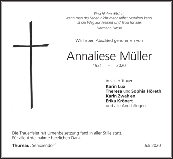Anzeige von Annaliese Müller von MGO