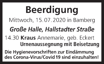 Anzeige von Beerdigungen vom 15.07.2020 von MGO
