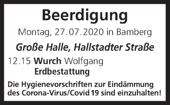 Anzeige von Beerdigungen vom 27.07.2020 von MGO