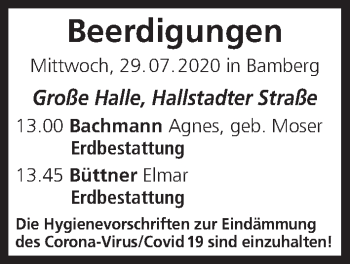 Anzeige von Beerdigungen vom 29.07.2020 von MGO