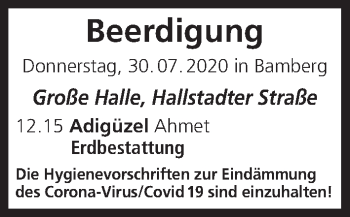 Anzeige von Beerdigungen vom 30.07.2020 von MGO