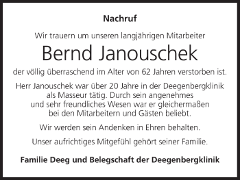 Anzeige von Bernd Janouschek von MGO