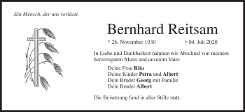 Anzeige von Bernhard Reitsam von MGO