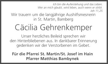 Anzeige von Cäcilia Gehrenkemper von MGO