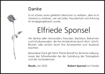 Anzeige von Elfriede Sponsel von MGO