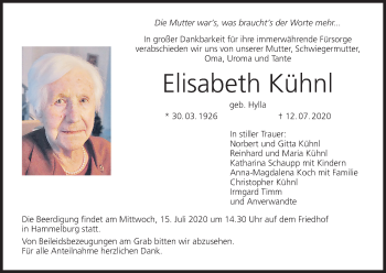 Anzeige von Elisabeth Kühnl von MGO