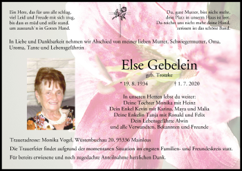 Anzeige von Else Gebelein von MGO