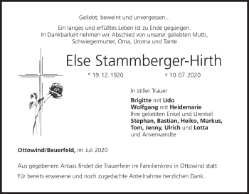 Anzeige von Else Stammberger-Hirth von MGO