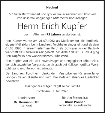 Anzeige von Erich Kupfer von MGO
