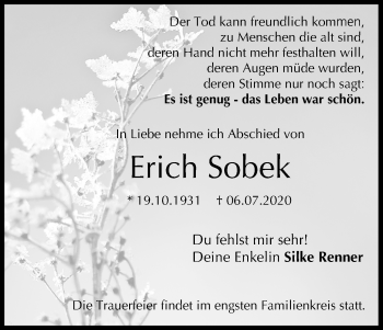 Anzeige von Erich Sobek von MGO