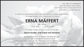 Anzeige von Erna Mäffert von MGO