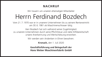 Anzeige von Ferdinand Bozdech von MGO