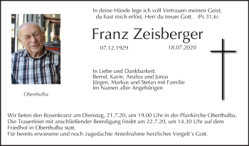 Anzeige von Franz Zeisberger von MGO