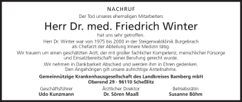 Anzeige von Friedrich Winter von MGO