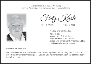Anzeige von Fritz Karle von MGO