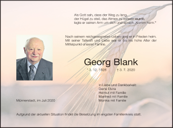 Anzeige von Georg Blank von MGO