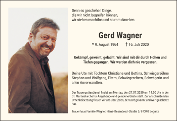 Anzeige von Gerd Wagner von MGO