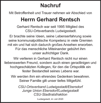 Anzeige von Gerhard Rentsch von MGO
