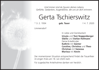 Anzeige von Gerta Tschierswitz von MGO
