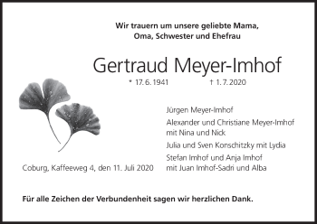 Anzeige von Gertraud Meyer-Imhof von MGO