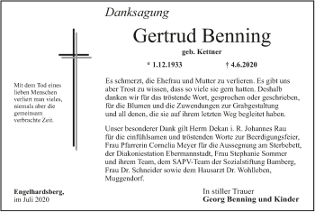 Anzeige von Gertrud Benning von MGO