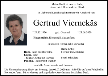 Anzeige von Gertrud Viernekäs von MGO