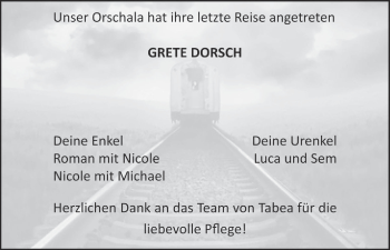 Anzeige von Grete Dorsch von MGO