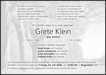 Anzeige von Grete Klein von MGO