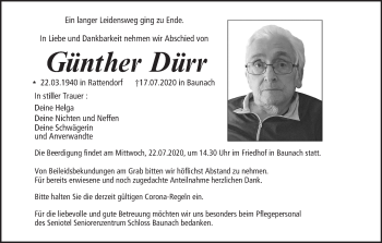 Anzeige von Günther Dürr von MGO