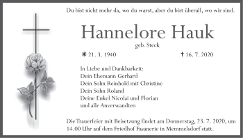 Anzeige von Hannelore Hauk von MGO