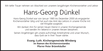 Anzeige von Hans-Georg Dünkel von MGO