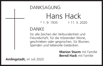Anzeige von Hans Hack von MGO
