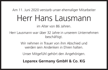 Anzeige von Hans Lausmann von MGO