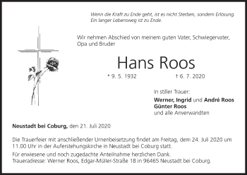 Anzeige von Hans Roos von MGO