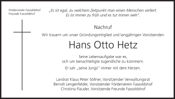 Anzeige von Hans Otto Hetz von MGO