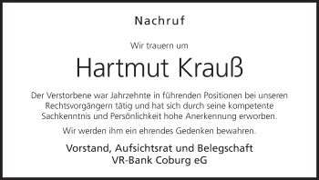 Anzeige von Hartmut Krauß von MGO