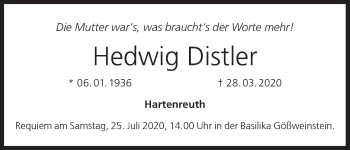 Anzeige von Hedwig Distler von MGO