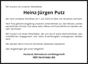 Anzeige von Heinz-Jürgen Putz von MGO