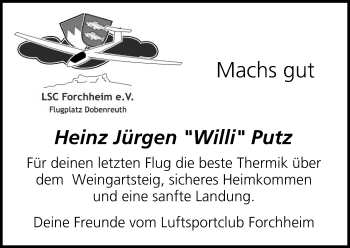 Anzeige von Heinz Jürgen Putz von MGO