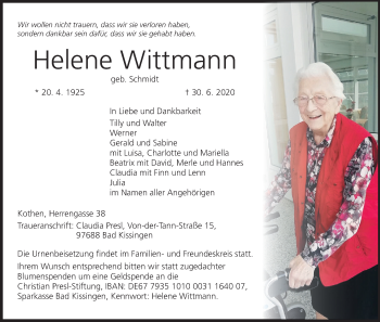 Anzeige von Helene Wittmann von MGO