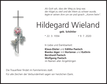 Anzeige von Hildegard Wieland von MGO
