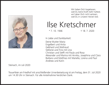 Anzeige von Ilse Kretschmer von MGO
