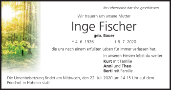 Anzeige von Inge Fischer von MGO