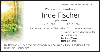 Anzeige von Inge Fischer von MGO