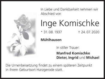 Anzeige von Inge Komischke von MGO