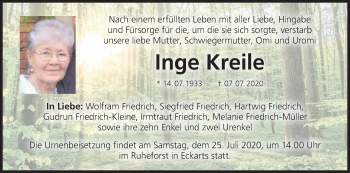 Anzeige von Inge Kreile von MGO