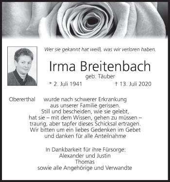 Anzeige von Irma Breitenbach von MGO