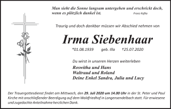 Anzeige von Irma Siebenhaar von MGO