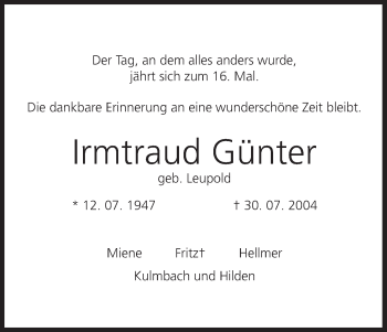 Anzeige von Irmtraud Günter von MGO